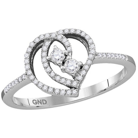 10kt White Gold Womens Round Diamond 2-stone Heart Bridal Wedding Engagement Ring 1/5 Cttw 114347 - shirin-diamonds