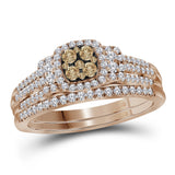 14kt Rose Gold Womens Round Cognac-brown Colored Diamond Bridal Wedding Engagement Ring Band Set 1/2 Cttw 114384 - shirin-diamonds