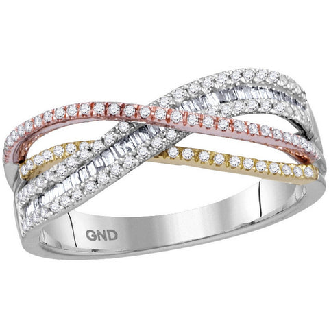 10kt White Gold Womens Round Diamond Tri-tone Crossover Band Ring 3/8 Cttw 114416 - shirin-diamonds