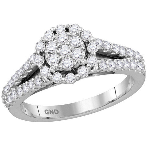 14kt White Gold Womens Round Diamond Flower Cluster Split-shank Ring 3/4 Cttw 114452 - shirin-diamonds