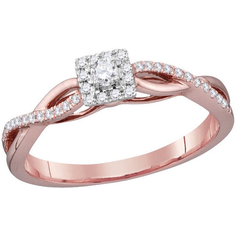 10kt Rose Gold Womens Round Diamond Solitaire Twist Bridal Wedding Engagement Ring 1/5 Cttw 114471 - shirin-diamonds