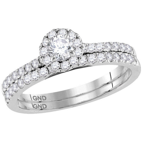 14kt White Gold Womens Round Diamond Halo Slender Bridal Wedding Engagement Ring Band Set 3/4 Cttw (Certified) 114503 - shirin-diamonds