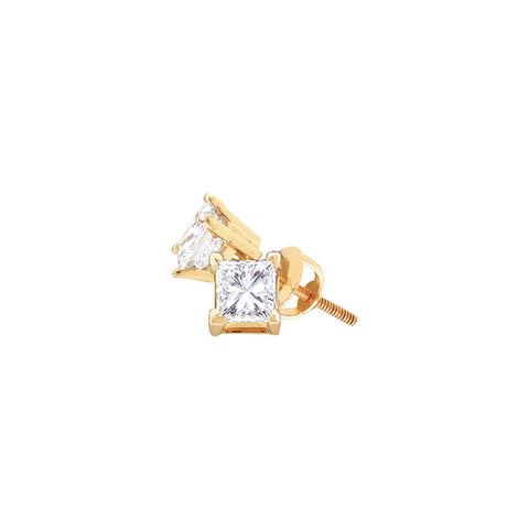 14kt Yellow Gold Womens Princess Diamond Solitaire Earrings 1/2 Cttw 11450 - shirin-diamonds