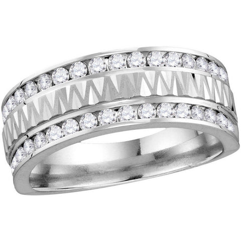 14kt White Gold Mens Round Diamond Grecco Band Wedding Anniversary Ring 1.00 Cttw 114550 - shirin-diamonds