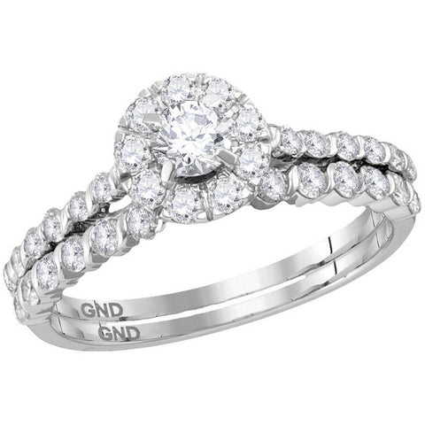 14kt White Gold Womens Round Diamond Halo Bridal Wedding Engagement Ring Band Set 1.00 Cttw 114595 - shirin-diamonds
