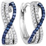 10kt White Gold Womens Blue Colored Diamond Hinged Hoop Earrings 1/4 Cttw 114603 - shirin-diamonds