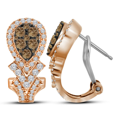 10kt Rose Gold Womens Round Cognac-brown Colored Diamond Cluster Hoop Earrings 1.00 Cttw 114644 - shirin-diamonds