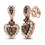 10kt Rose Gold Womens Round Cognac-brown Colored Diamond Heart Dangle Earrings 1.00 Cttw 114646 - shirin-diamonds