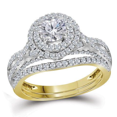 14kt Yellow Gold Womens Round Diamond Halo Bridal Wedding Engagement Ring Band Set 1-3/4 Cttw 114716 - shirin-diamonds