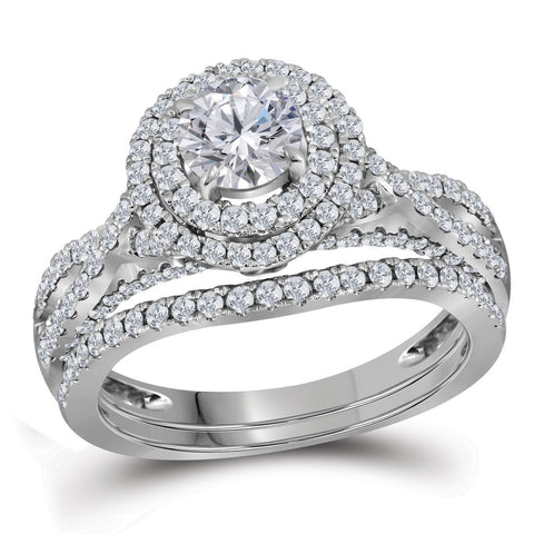 14kt White Gold Womens Round Diamond Double Halo Bridal Wedding Engagement Ring Band Set 1-3/4 Cttw 114717 - shirin-diamonds