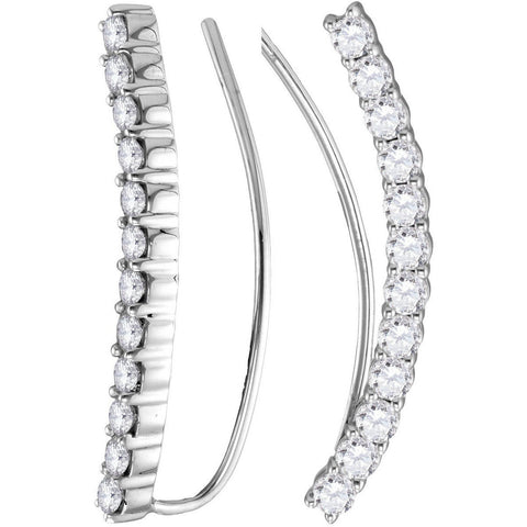 14kt White Gold Womens Round Diamond Curved Bowed Climber Earrings 1.00 Cttw 114759 - shirin-diamonds