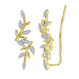10kt Yellow Gold Womens Round Diamond Floral Climber Earrings 1/5 Cttw 114766 - shirin-diamonds