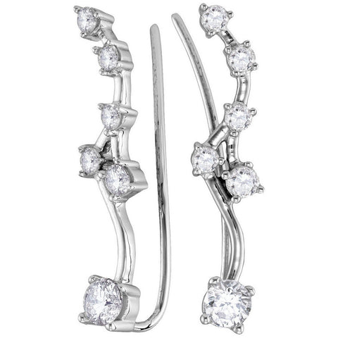 10kt White Gold Womens Round Diamond Climber Earrings 3/4 Cttw 114773 - shirin-diamonds