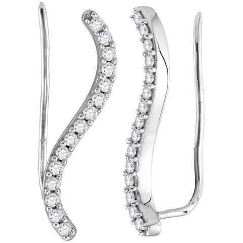 Sterling Silver Womens Round Diamond S-shape Climber Earrings 1/3 Cttw 114775 - shirin-diamonds