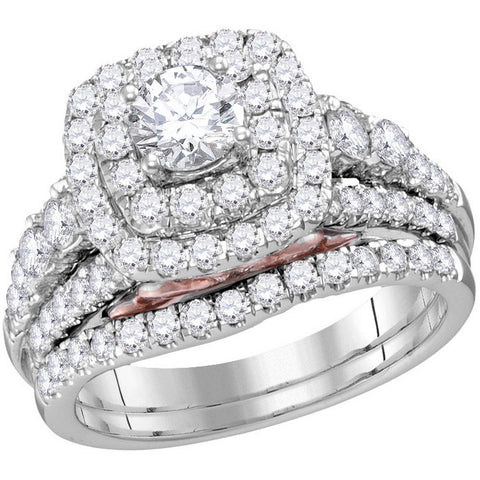 14kt White Gold Womens Round Diamond Double Halo Bridal Wedding Engagement Ring Band Set 2.00 Cttw 114801 - shirin-diamonds