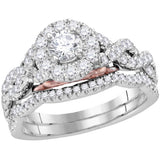 14kt White Gold Womens Round Diamond Solitaire Bellissimo Bridal Wedding Ring Set 1.00 Cttw 114804 - shirin-diamonds