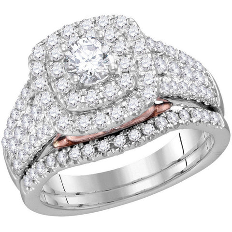 14k White Gold Womens Round Diamond Bellissimo Bridal Wedding Infinity Ring Band Set 1-1/2 Ctw 114805 - shirin-diamonds