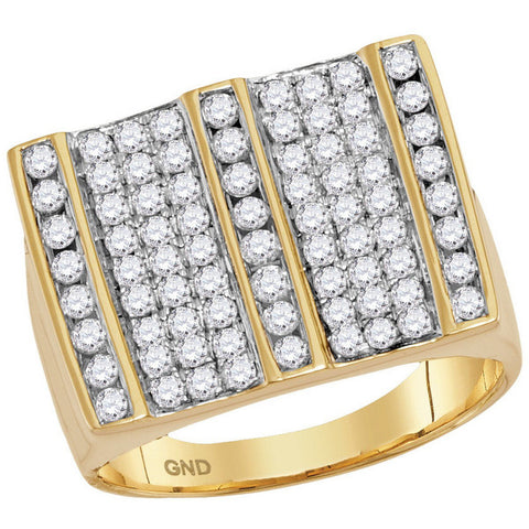 14kt Yellow Gold Mens Round Diamond Square Striped Cluster Ring 1-3/4 Cttw 114813 - shirin-diamonds