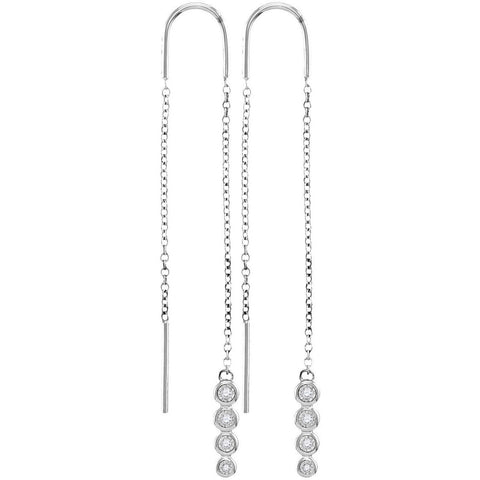 10kt White Gold Womens Round Bezel-set Diamond Dangle Threader Earrings 1/12 Cttw 114914 - shirin-diamonds
