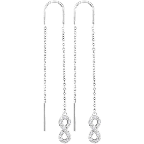 10kt White Gold Womens Round Diamond Infinity Threader Earrings 1/8 Cttw 114915 - shirin-diamonds