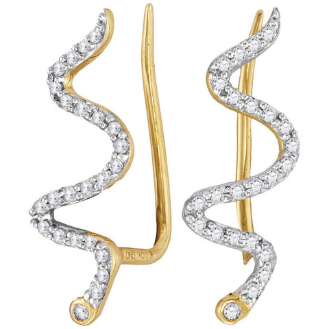 10kt Yellow Gold Womens Round Diamond Snake Climber Earrings 1/6 Cttw 114969 - shirin-diamonds