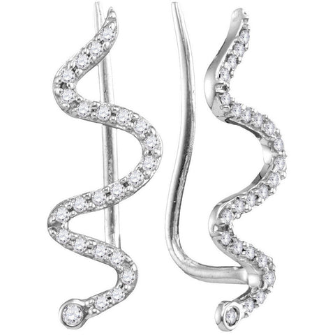 10kt White Gold Womens Round Diamond Snake Climber Earrings 1/6 Cttw 114970 - shirin-diamonds