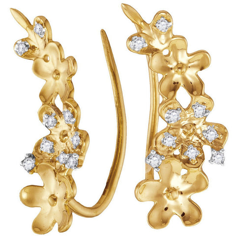 10kt Yellow Gold Womens Round Diamond Floral Climber Earrings 1/10 Cttw 114971 - shirin-diamonds
