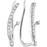 10kt White Gold Womens Round Diamond Curved Climber Earrings 1/10 Cttw 114976 - shirin-diamonds