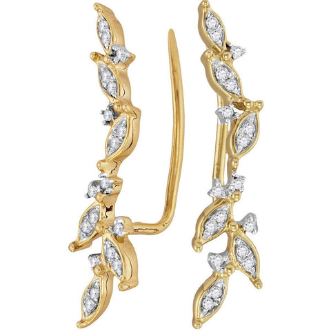 10kt Yellow Gold Womens Round Diamond Climber Earrings 1/5 Cttw 114989 - shirin-diamonds