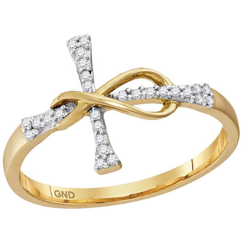 10kt Yellow Gold Womens Round Diamond Cross Infinity Band Ring 1/10 Cttw 115018 - shirin-diamonds