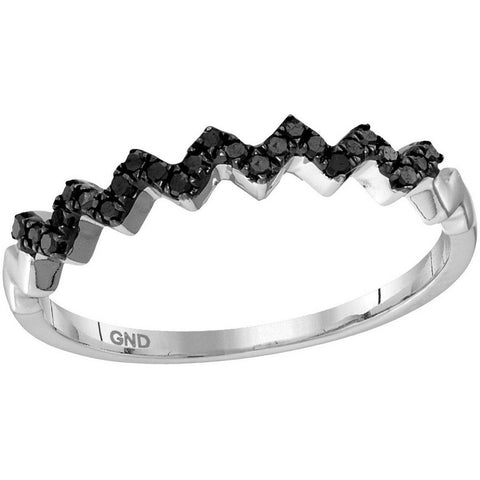 10kt White Gold Womens Round Black Colored Diamond Chevron Band Ring 1/8 Cttw 115025 - shirin-diamonds