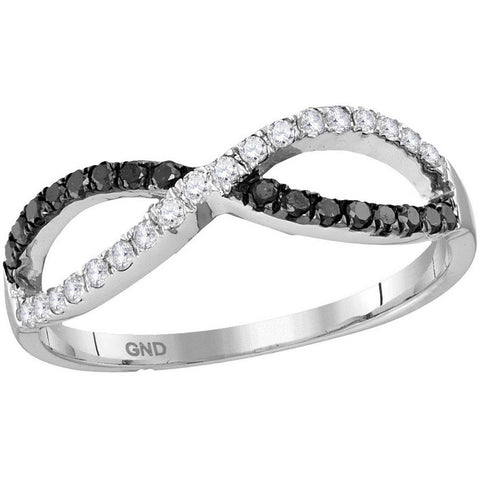 10kt White Gold Womens Round Black Colored Diamond Infinity Ring 1/3 Cttw 115029 - shirin-diamonds