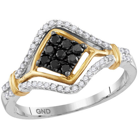10kt Two-tone Gold Womens Round Black Colored Diamond Cluster Ring 3/8 Cttw 115031 - shirin-diamonds