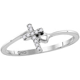 Sterling Silver Womens Round Diamond Delicate Slender Cross Faith Ring 1/20 Cttw 115033 - shirin-diamonds