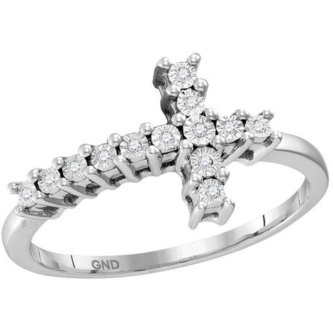 Sterling Silver Womens Round Diamond Christian Cross Cluster Ring 1/20 Cttw 115036 - shirin-diamonds