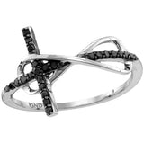 Sterling Silver Womens Round Black Colored Diamond Cross Infinity Ring 1/10 Cttw 115038 - shirin-diamonds