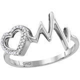 Sterling Silver Womens Round Diamond Heart Love Heartbeat Ring 1/20 Cttw 115076 - shirin-diamonds