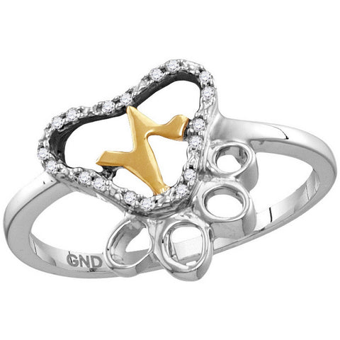 Sterling Silver Womens Round Diamond Paw Print Yellow-tone Heartbeat Cluster Ring 1/20 Cttw 115118 - shirin-diamonds