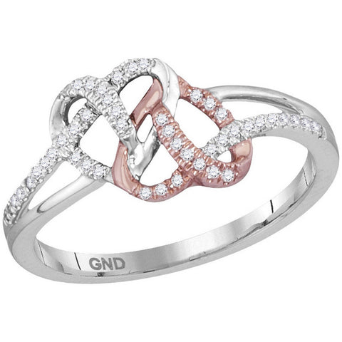 10kt White Rose-tone Gold Womens Round Diamond Double Linked Heart Ring 1/6 Cttw 115175 - shirin-diamonds