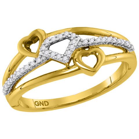 10kt Yellow Gold Womens Round Diamond Double Heart Striped Band Ring 1/10 Cttw 115207 - shirin-diamonds