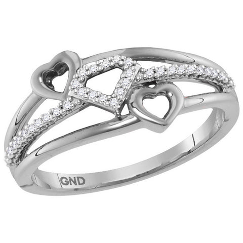 10kt White Gold Womens Round Diamond Double Heart Striped Band Ring 1/10 Cttw 115208 - shirin-diamonds