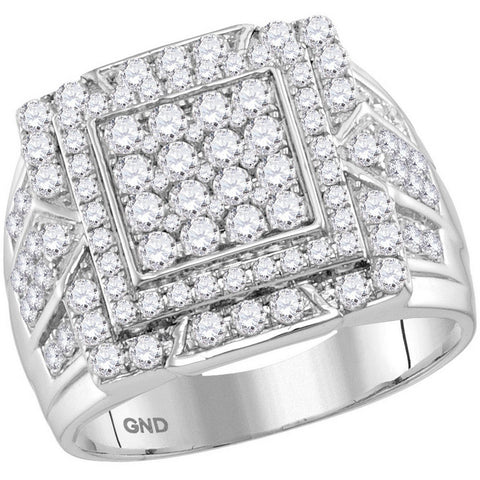 10kt White Gold Mens Round Diamond Framed Square Cluster Ring 2-1/4 Cttw 115244 - shirin-diamonds