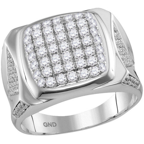 10kt White Gold Mens Round Diamond Square Cluster Ring 2.00 Cttw 115260 - shirin-diamonds