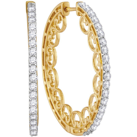 10kt Yellow Gold Womens Round Diamond Single Row Luxury Hoop Earrings 1.00 Cttw 115289 - shirin-diamonds