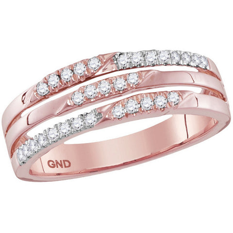 10kt Rose Gold Womens Round Diamond 3-row Band Ring 1/5 Cttw 115301 - shirin-diamonds