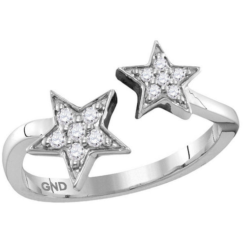 10kt White Gold Womens Round Diamond Bisected Double Star Open Ring 1/8 Cttw 115303 - shirin-diamonds