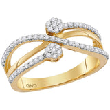 10kt Yellow Gold Womens Round Diamond Flower Cluster Crossover Band Ring 1/3 Cttw 115304 - shirin-diamonds