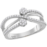 10kt White Gold Womens Round Diamond Flower Cluster Crossover Band Ring 1/3 Cttw 115306 - shirin-diamonds