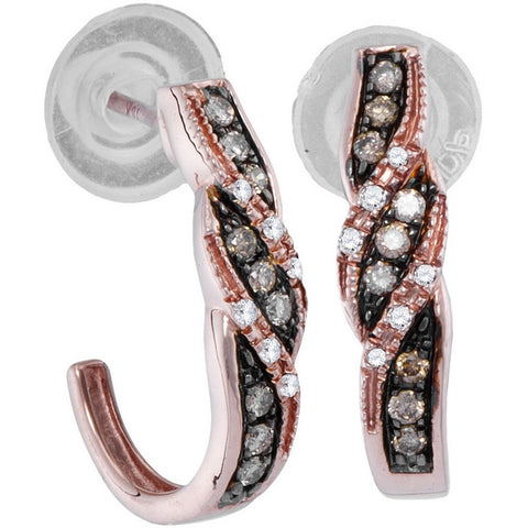 10kt Rose Gold Womens Round Cognac-brown Colored Diamond Half J Hoop Earrings 1/5 Cttw 115416 - shirin-diamonds