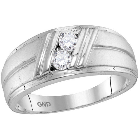 10kt White Gold Mens Round Diamond 2-Stone Wedding Anniversary Band Ring 1/3 Cttw 115433 - shirin-diamonds